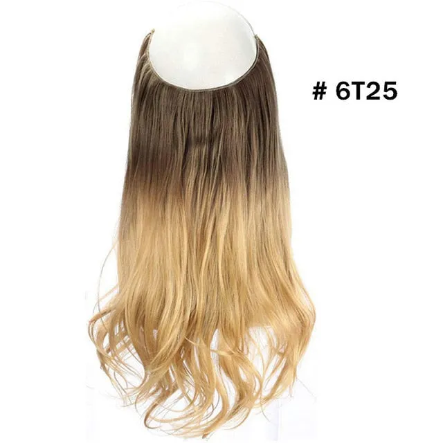 12‘’ 14" 16" 18" Wave Halo Hair Extensions Invisible Ombre Balayage Synthetic Natural Flip Hidden Secret Wire Crown Grey Pink