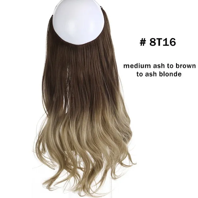 12‘’ 14" 16" 18" Wave Halo Hair Extensions Invisible Ombre Balayage Synthetic Natural Flip Hidden Secret Wire Crown Grey Pink