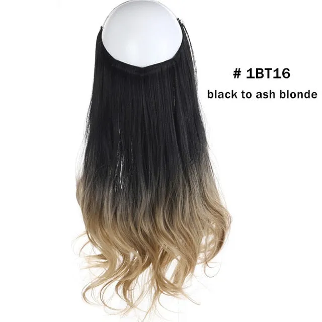 12‘’ 14" 16" 18" Wave Halo Hair Extensions Invisible Ombre Balayage Synthetic Natural Flip Hidden Secret Wire Crown Grey Pink