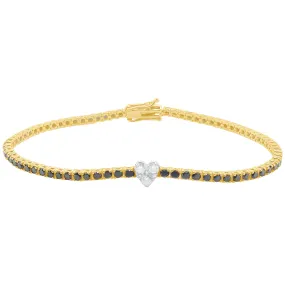 14K GOLD DIAMOND BLACK DIAMOND COCO HEART BRACELET