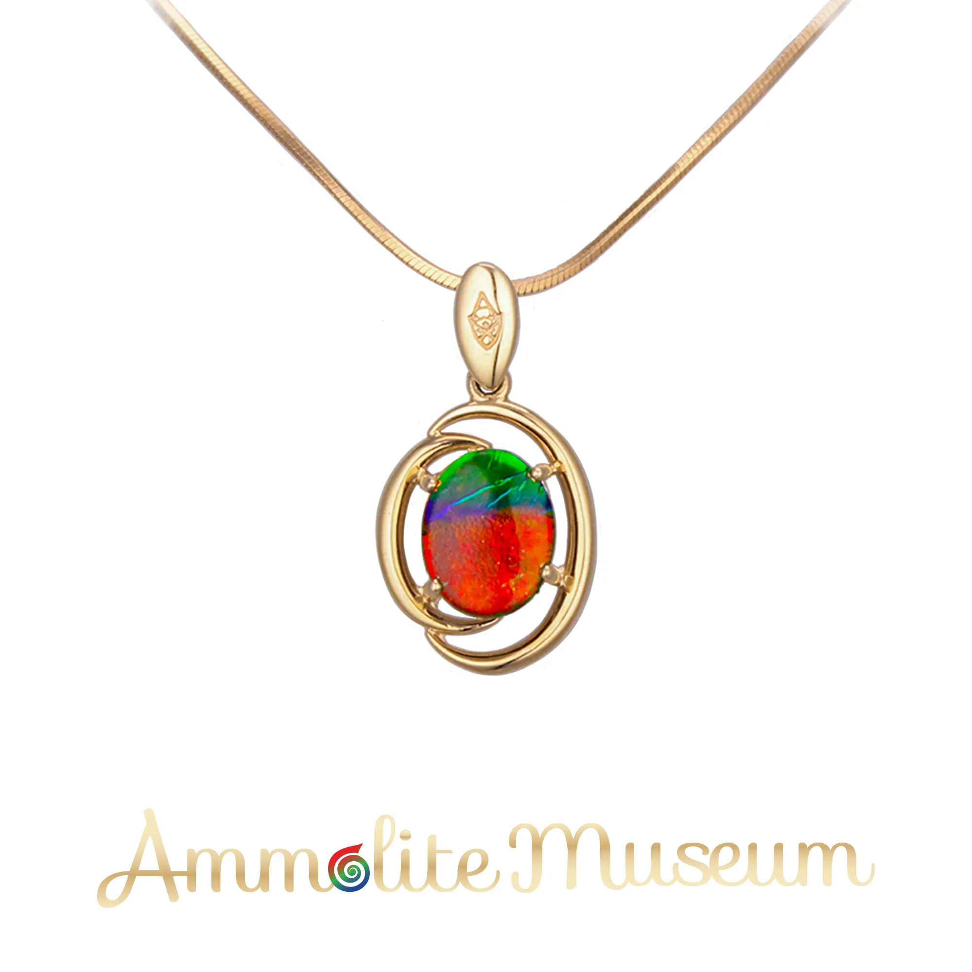 14K Gold Oval Harmony Ammolite Pendant