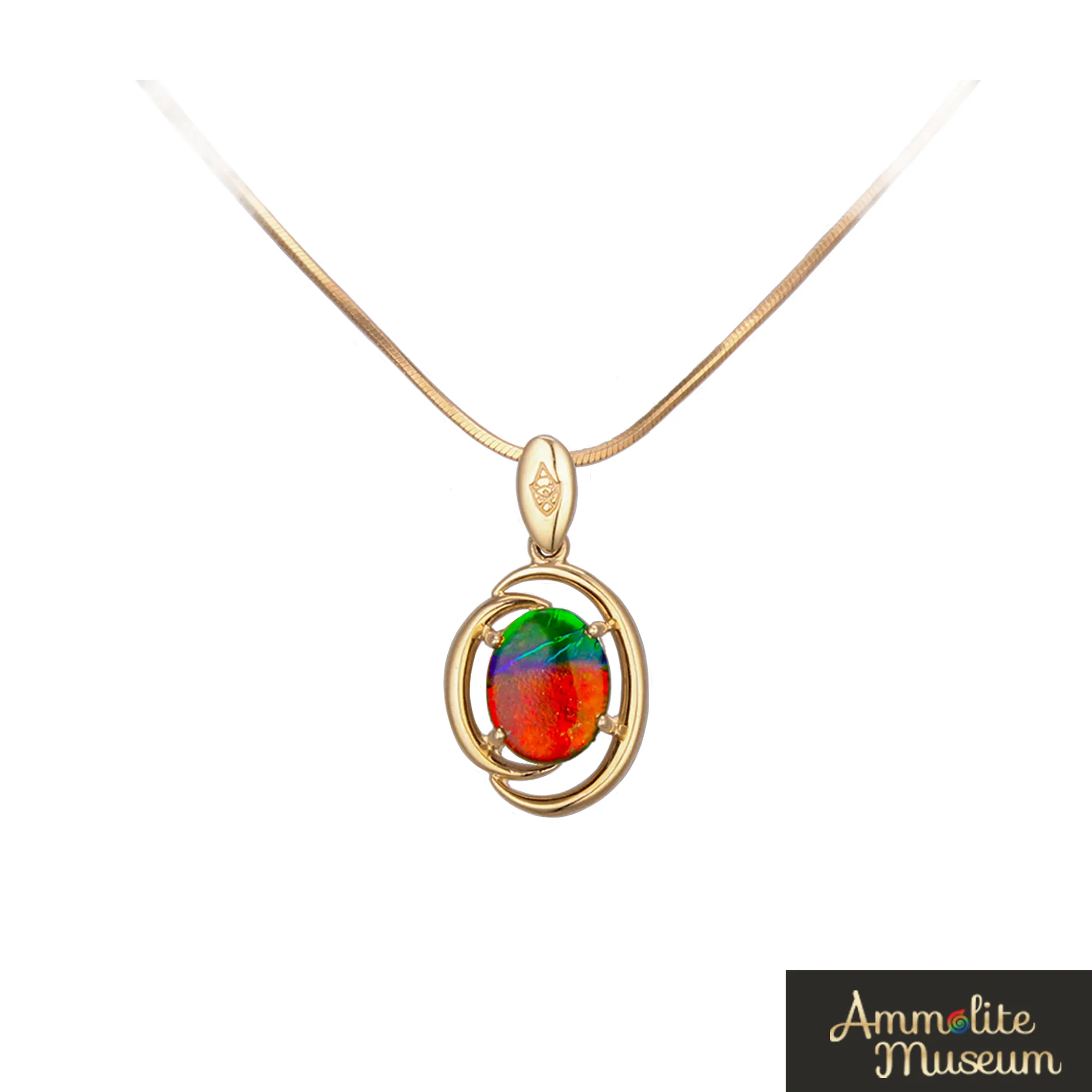 14K Gold Oval Harmony Ammolite Pendant