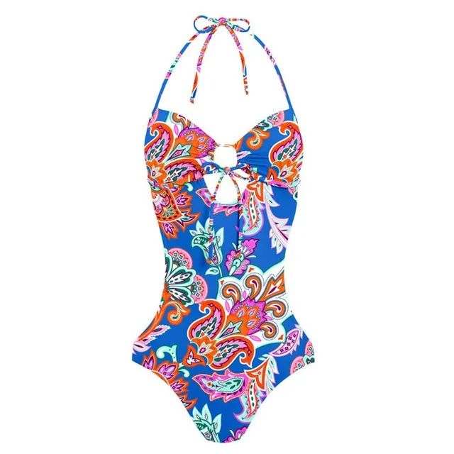 2021 Summer Women LA CISNE swimsuit new floral leaf floral print one-piece halter Sizes S -2XL