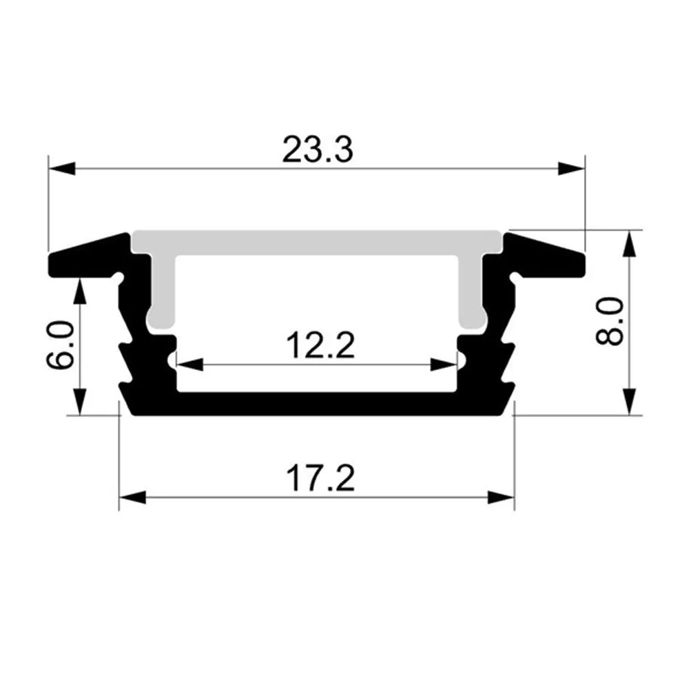 23mm X 8mm 2 Metre Silver Shallow Square Winged Aluminium Led Profile Havit Lighting - Hv9699-2308-2M