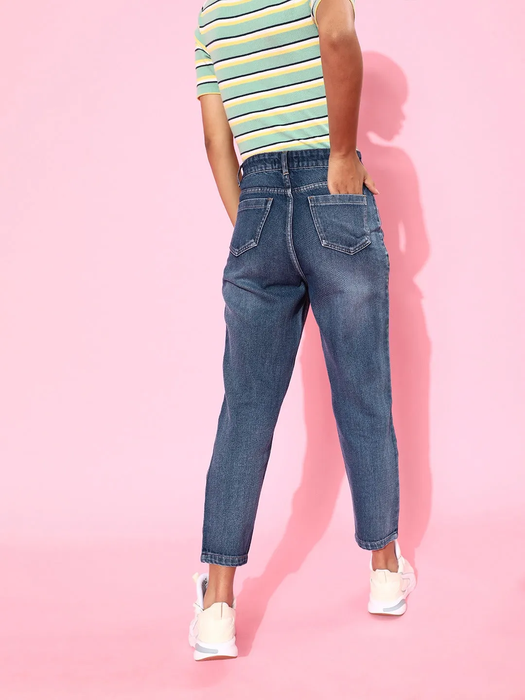 Blue Side Stripe Slouchy Jeans