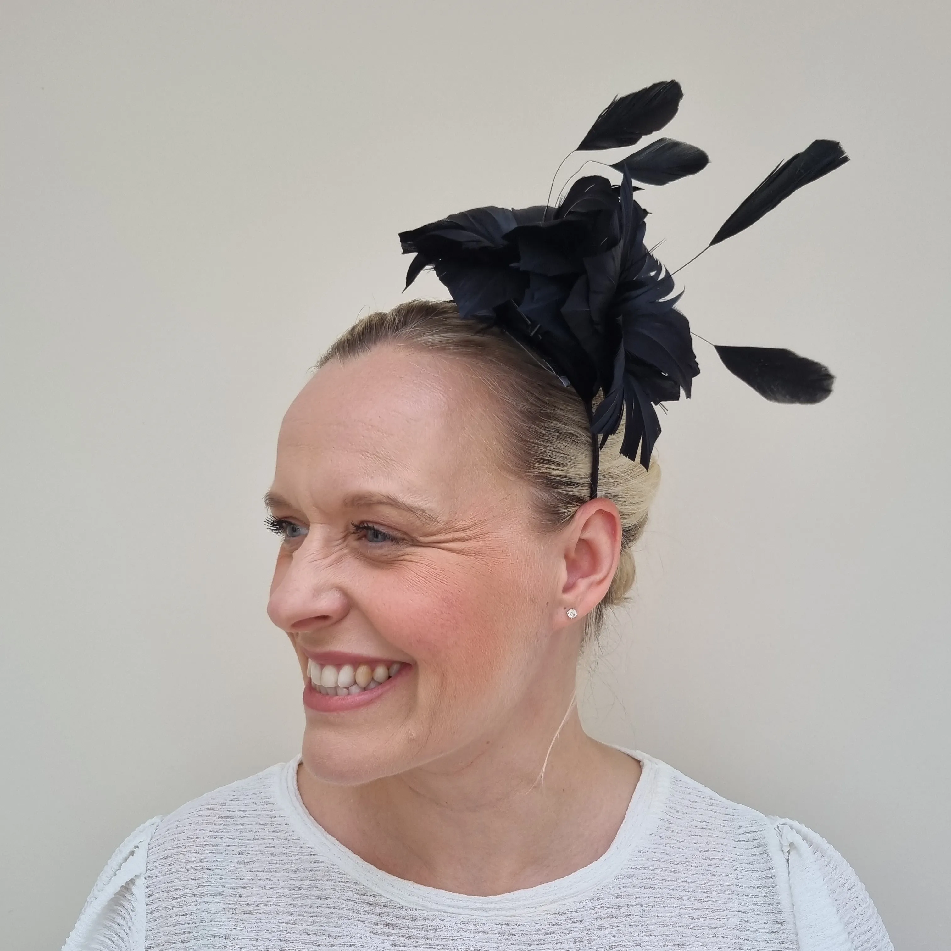 Boardmans Cove Black Double Feather Flower Fascinator