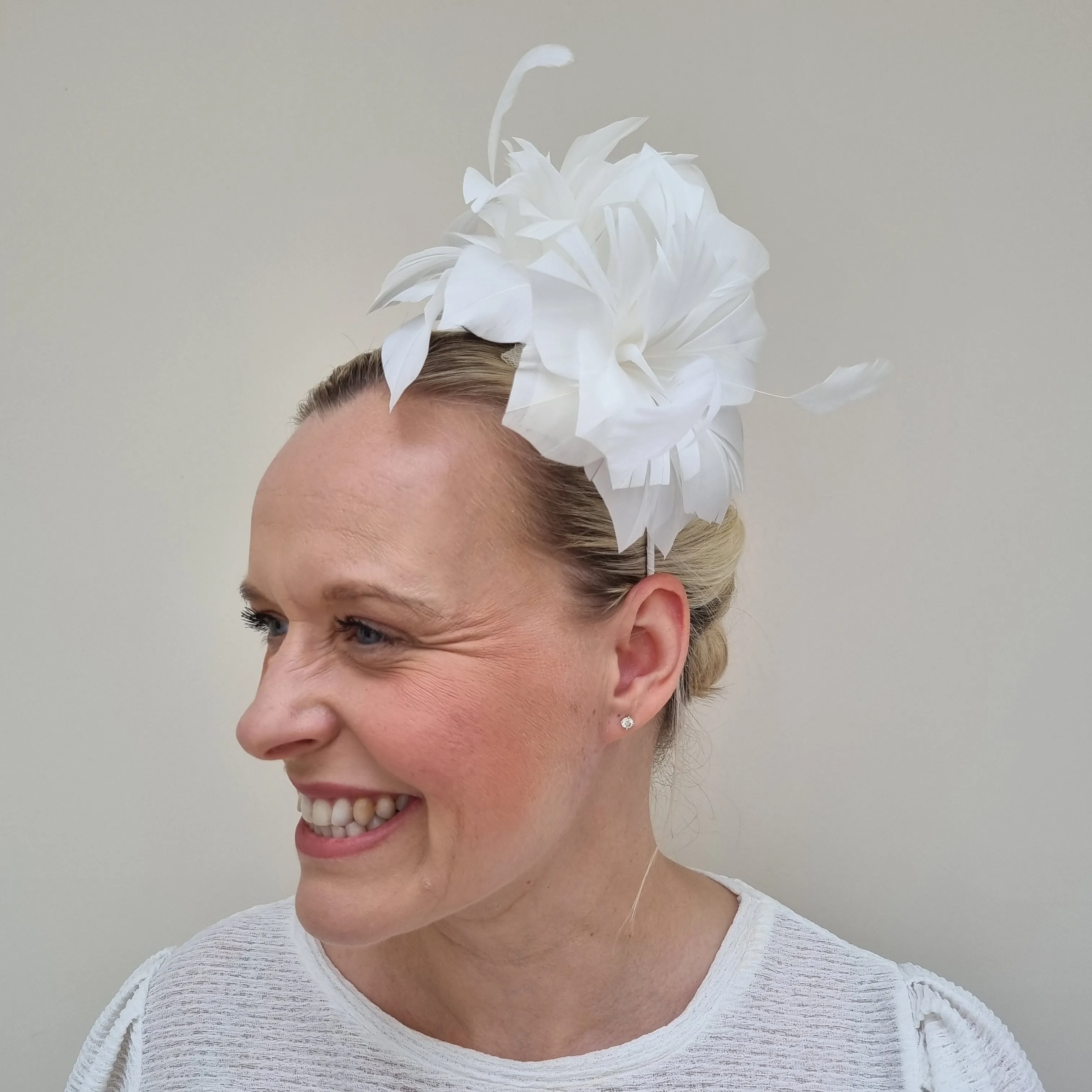 Boardmans Cove Ivory Double Feather Flower Fascinator