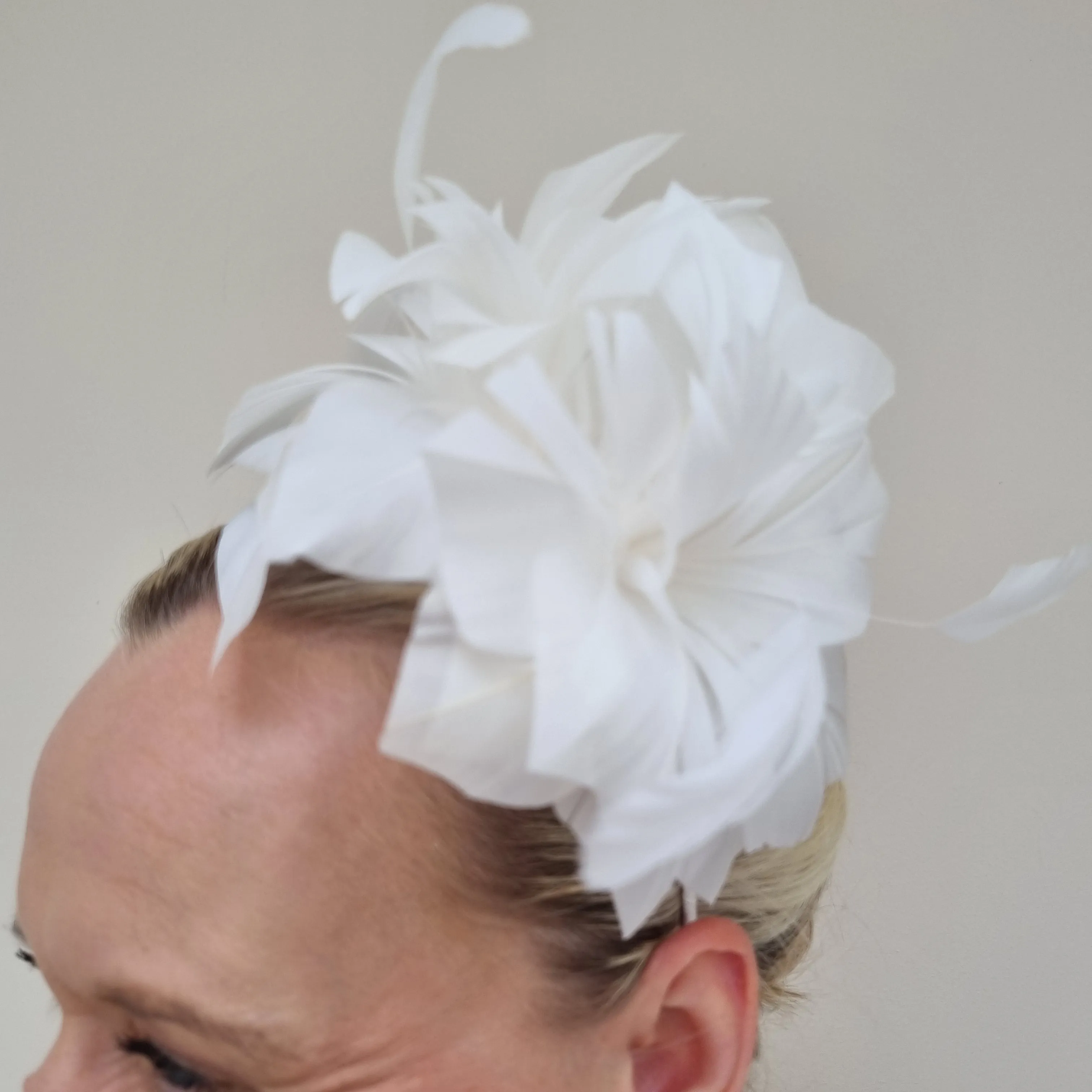 Boardmans Cove Ivory Double Feather Flower Fascinator