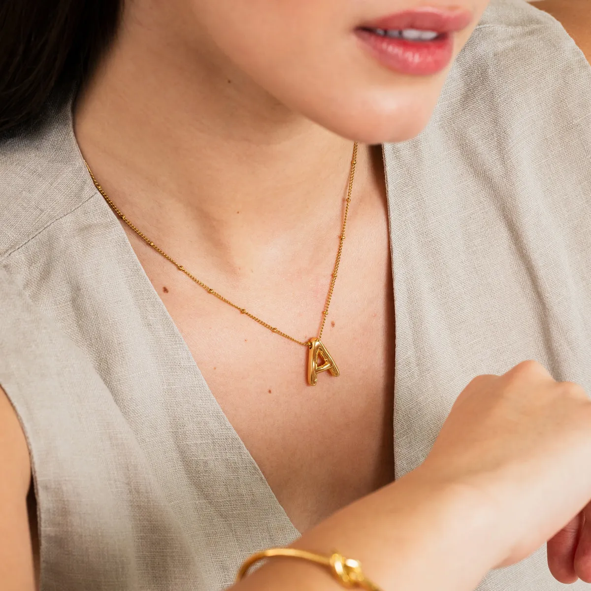 Bubble Initial Necklace - Gold