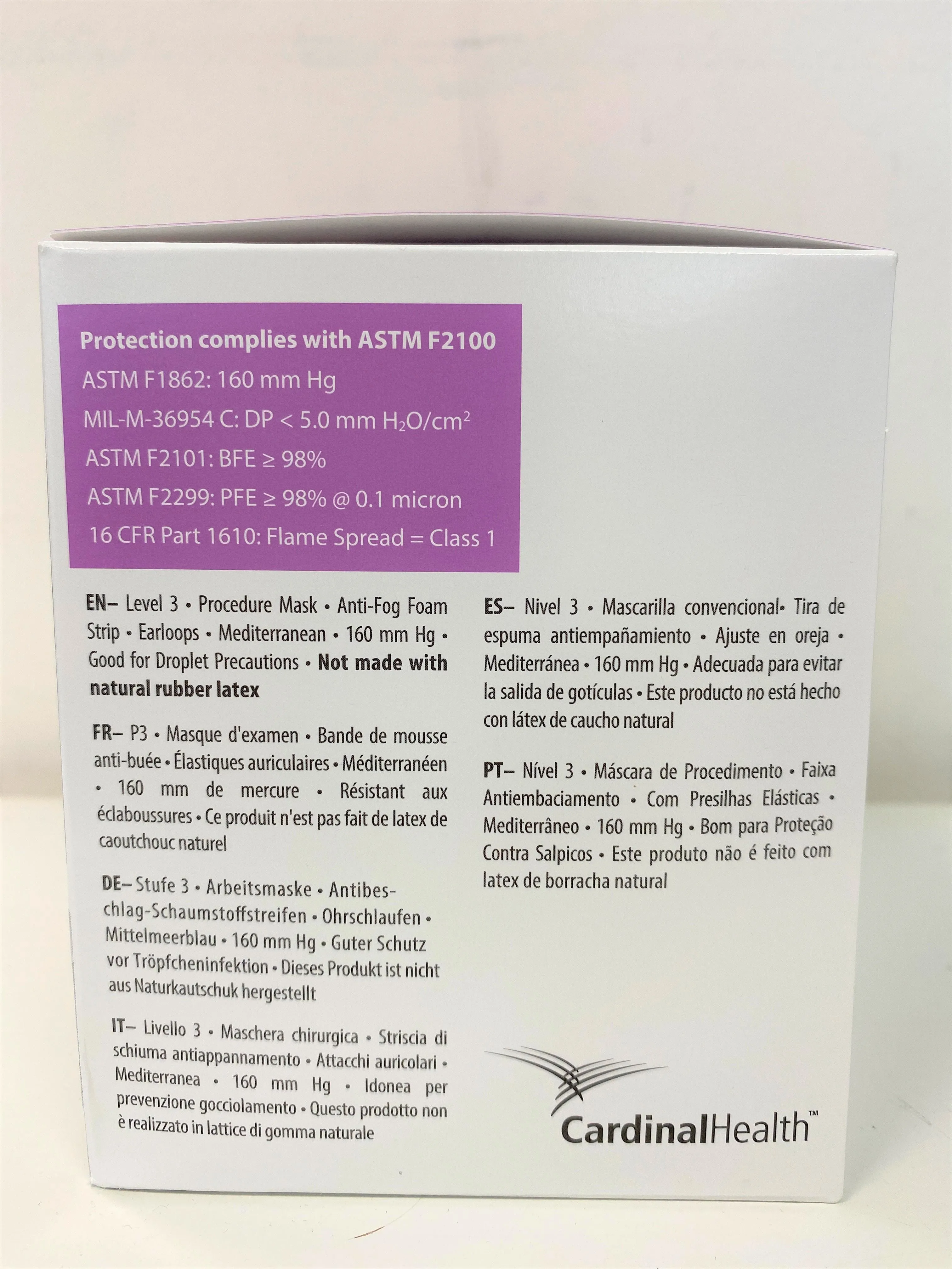 Cardinal Level 3 Fluid Resistant  Surgical Face Mask- Earloop, Antifog- Blue- Box of 50 pcs