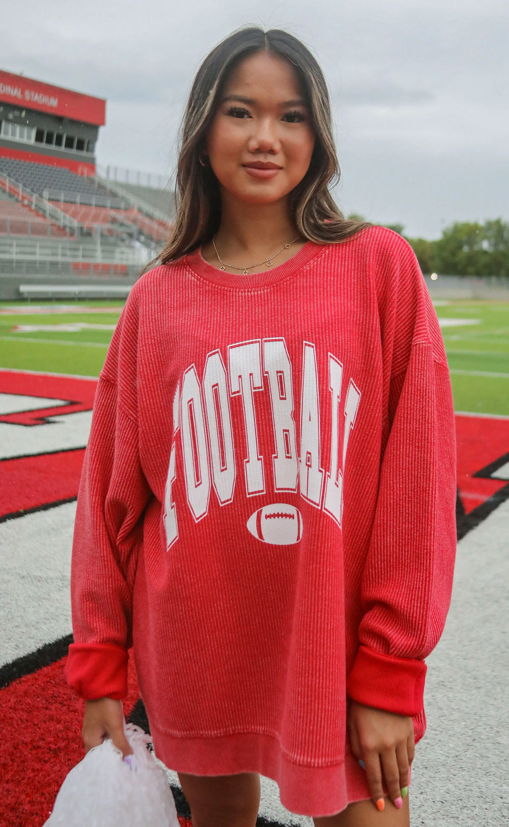 charlie southern: football corded sweatshirt - red