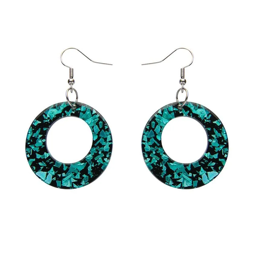 Circle Chunky Glitter Resin Drop Earrings -Mint