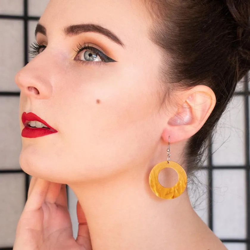 Circle Ripple Resin Drop Earrings -Gold