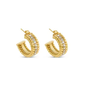 Curb Chain Stone Hoop Earrings - Gold