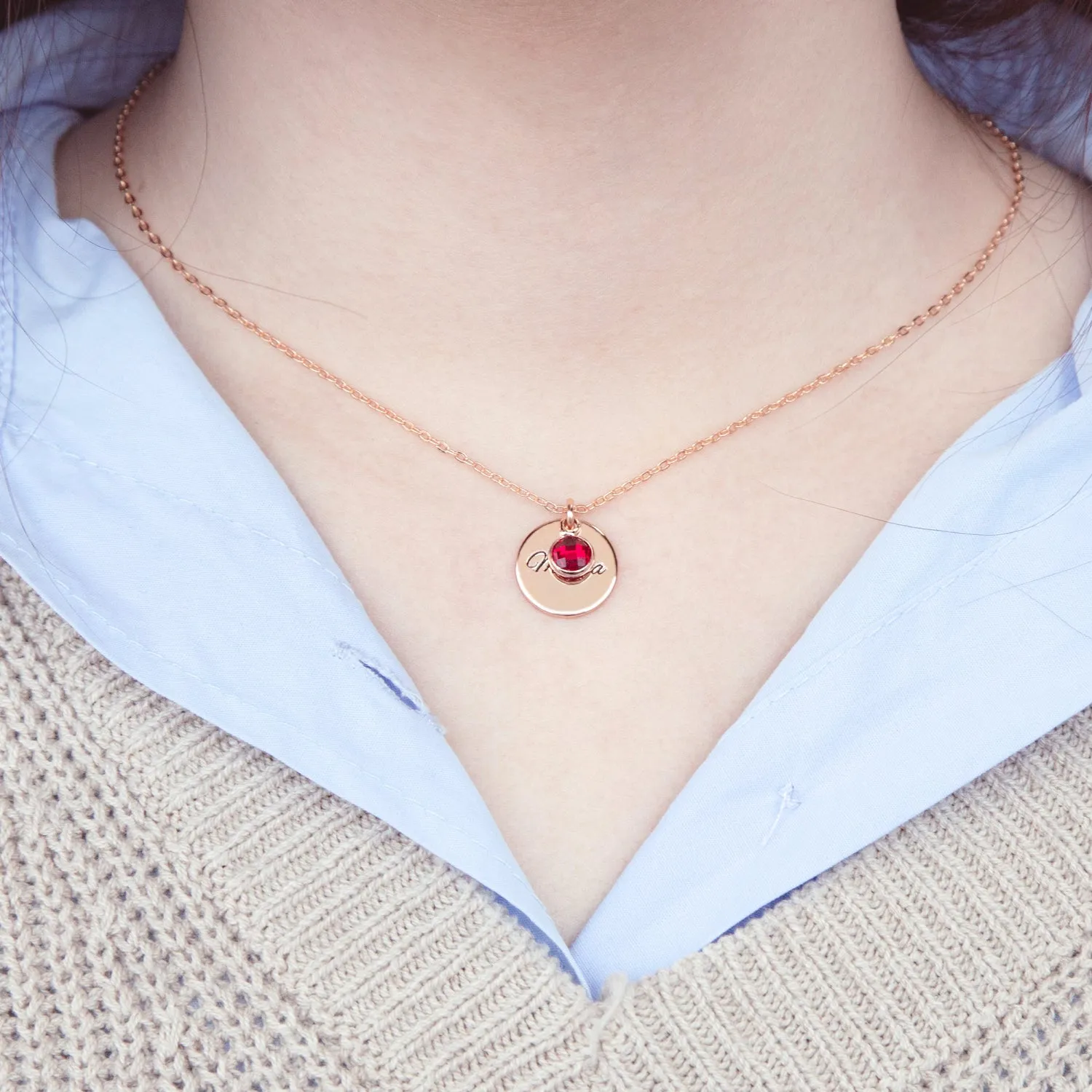 Custom Circle Shape Birthstone Necklace