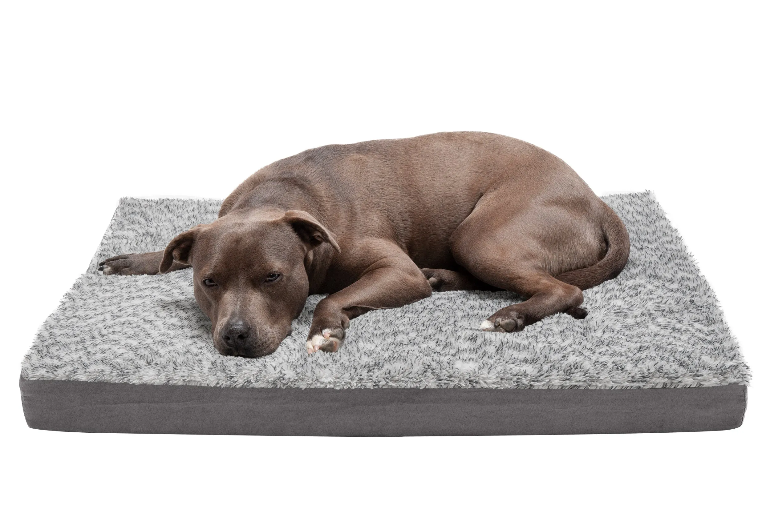 Deluxe Mattress Dog Bed - Two-Tone Faux Fur & Suede