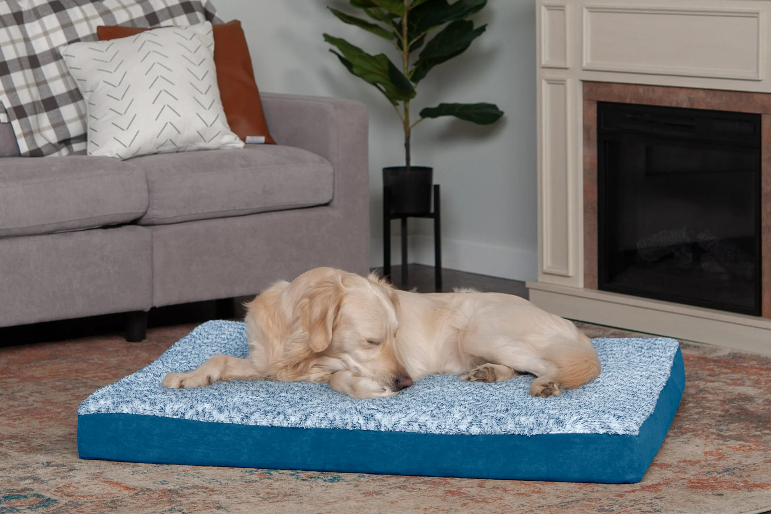 Deluxe Mattress Dog Bed - Two-Tone Faux Fur & Suede