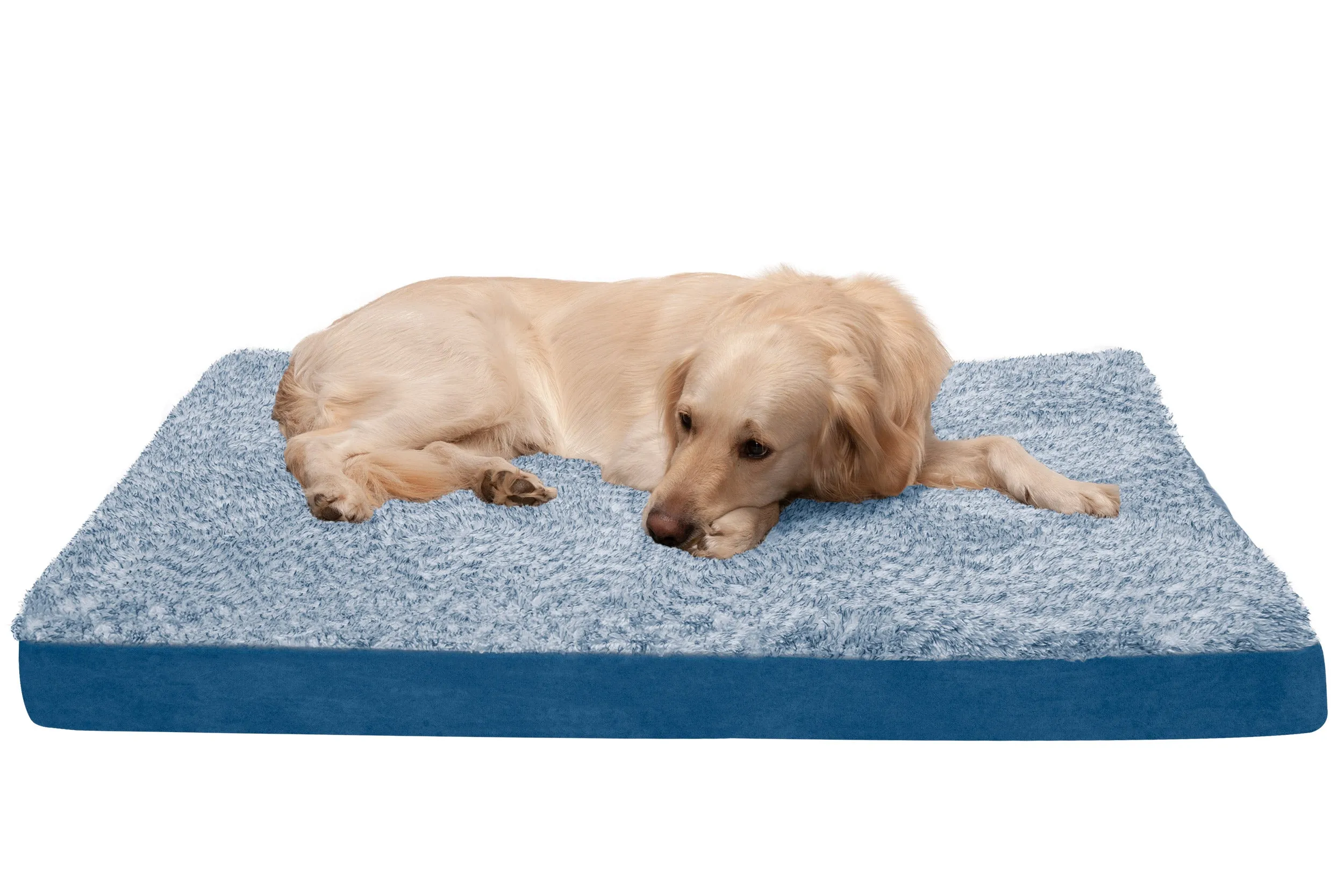 Deluxe Mattress Dog Bed - Two-Tone Faux Fur & Suede