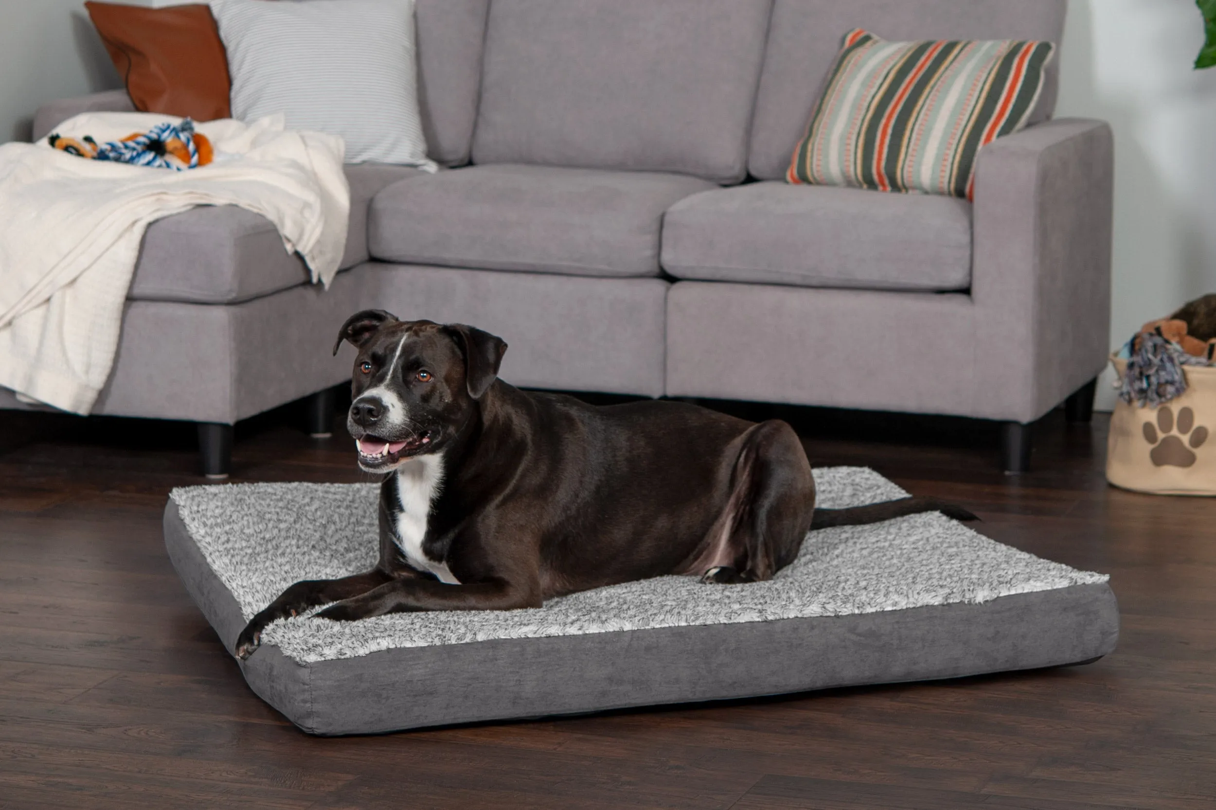 Deluxe Mattress Dog Bed - Two-Tone Faux Fur & Suede