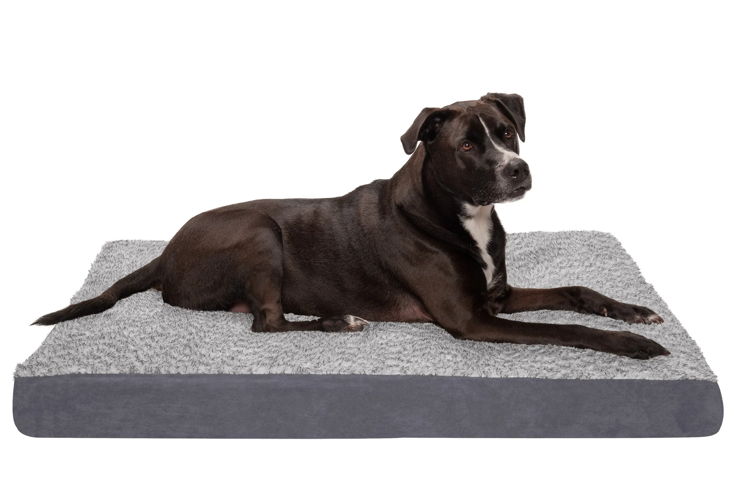 Deluxe Mattress Dog Bed - Two-Tone Faux Fur & Suede