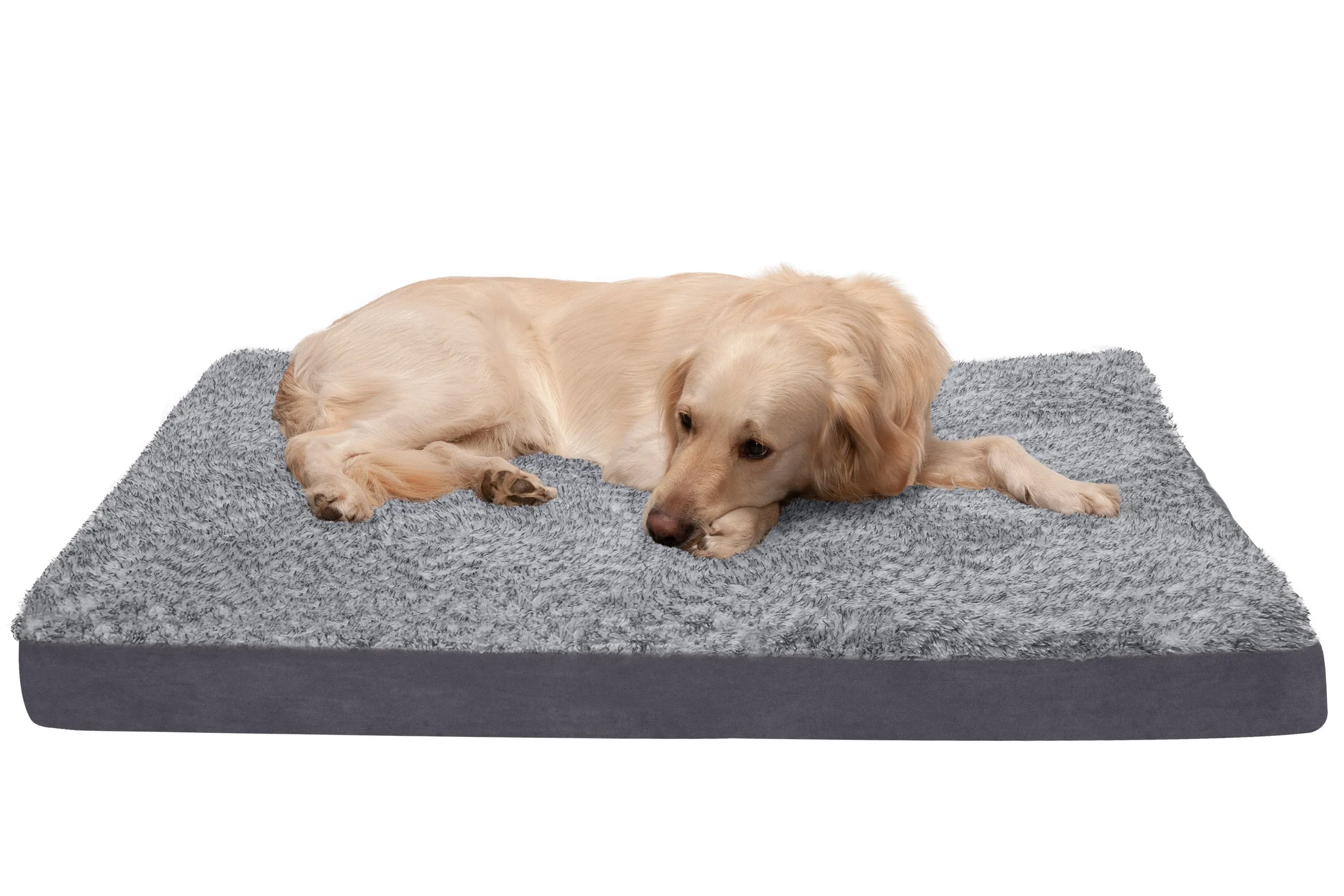 Deluxe Mattress Dog Bed - Two-Tone Faux Fur & Suede