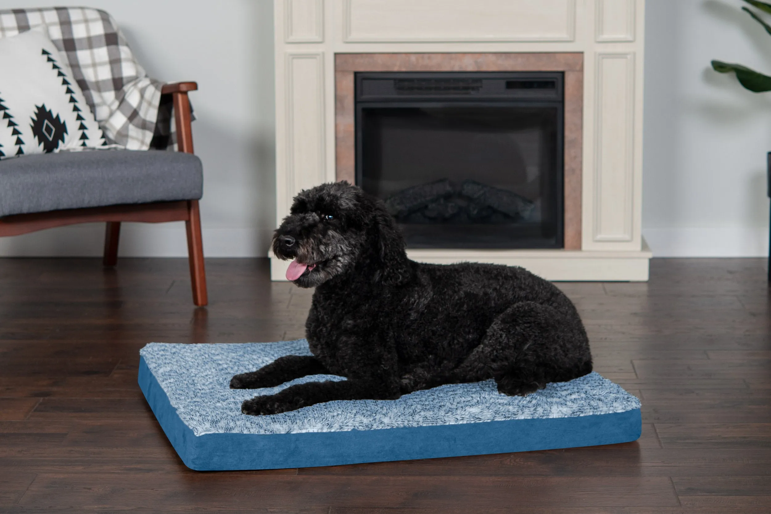 Deluxe Mattress Dog Bed - Two-Tone Faux Fur & Suede