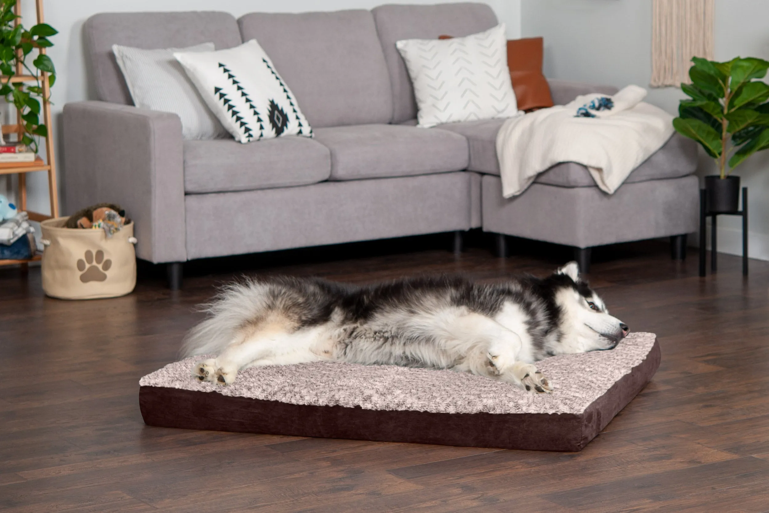 Deluxe Mattress Dog Bed - Two-Tone Faux Fur & Suede