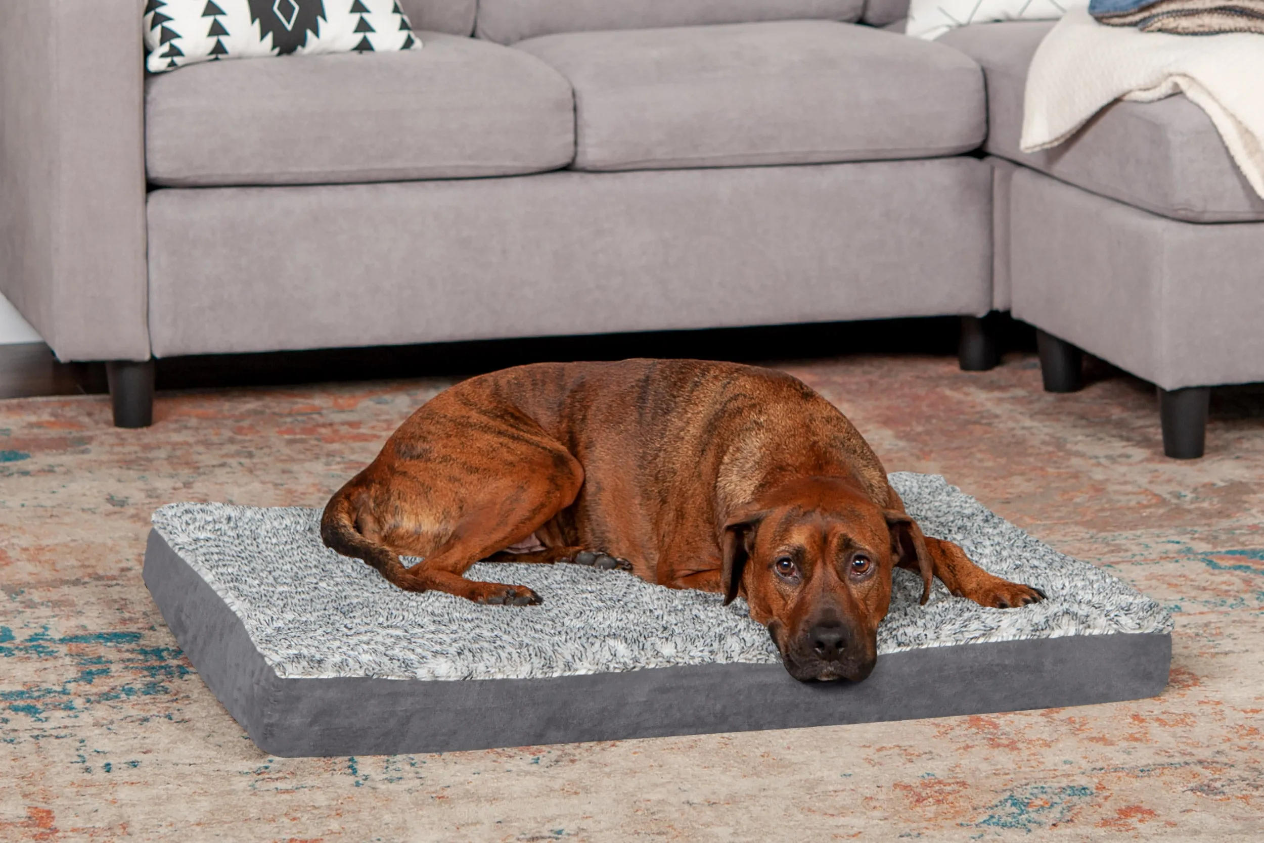 Deluxe Mattress Dog Bed - Two-Tone Faux Fur & Suede