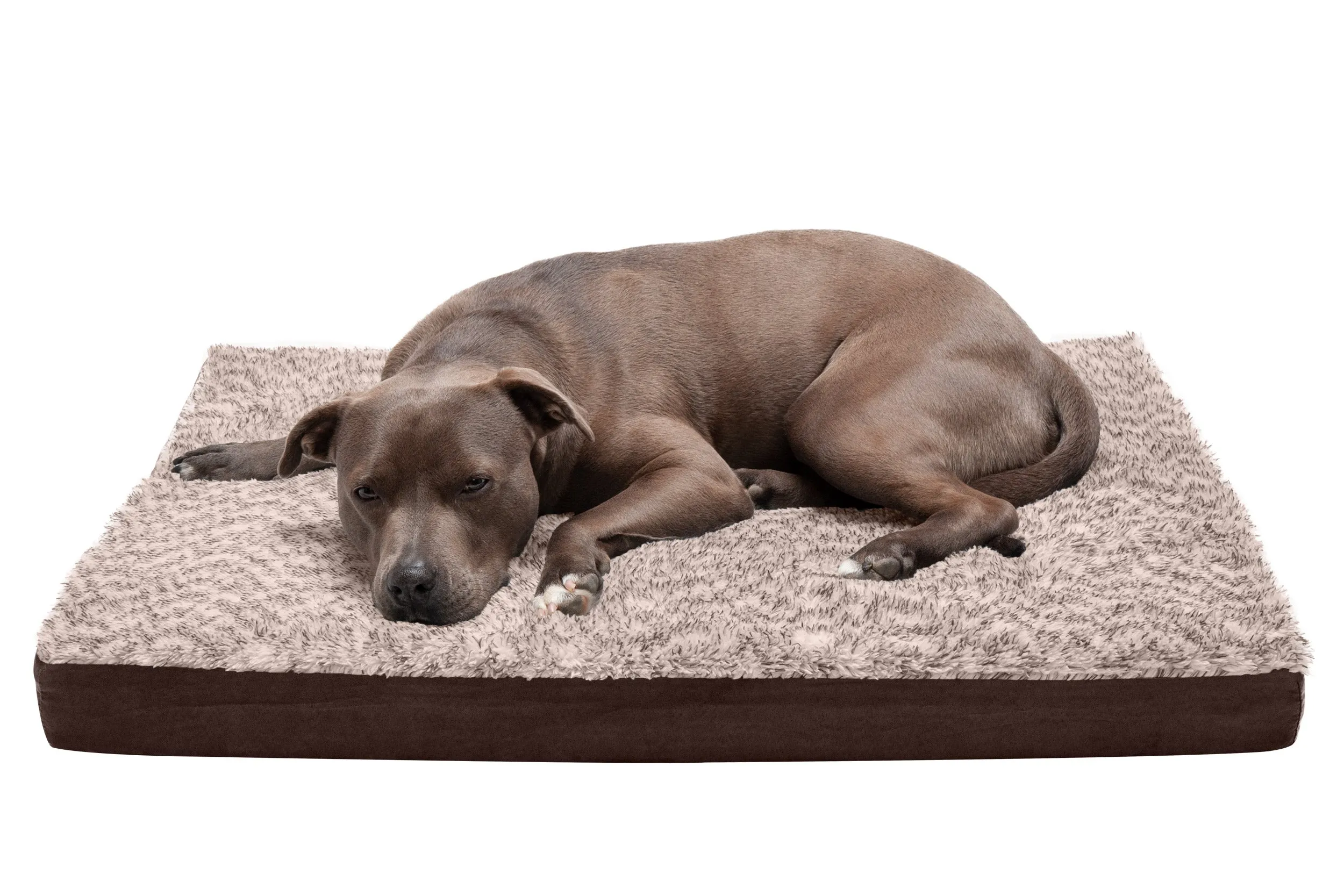 Deluxe Mattress Dog Bed - Two-Tone Faux Fur & Suede