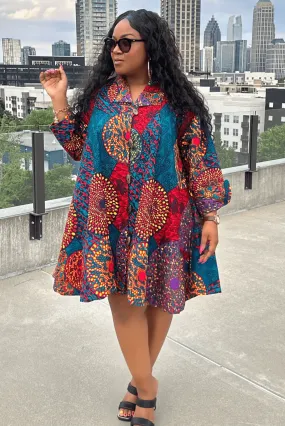 Eclectic Circle long sleeve Print Dress