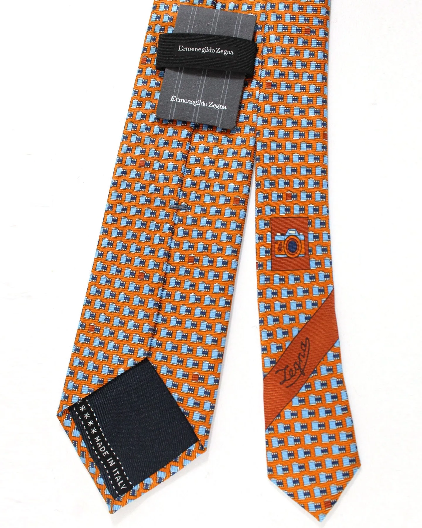 Ermenegildo Zegna Silk Tie Orange Blue Film Roll - SALE