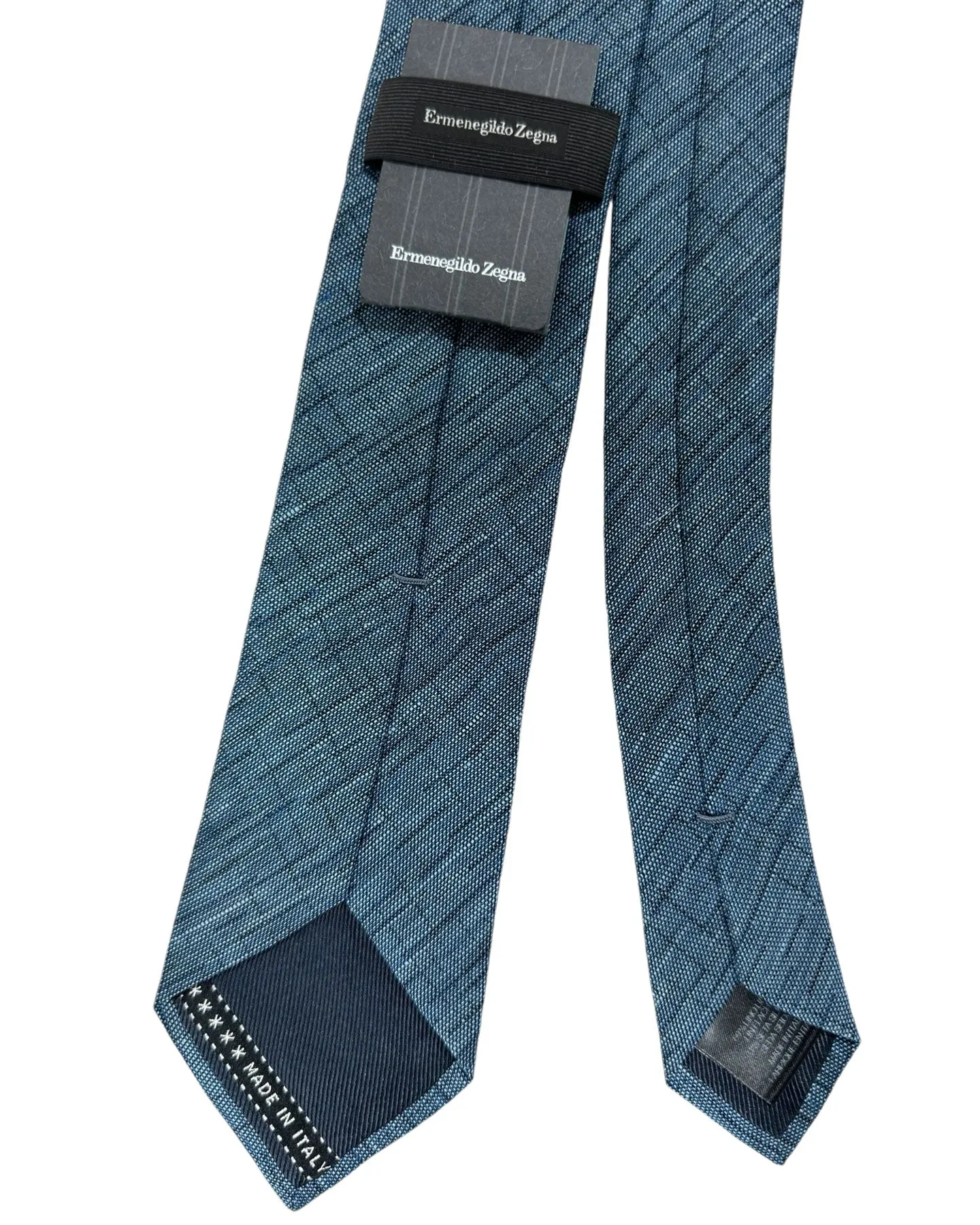 Ermenegildo Zegna Tie Blue Design - Linen Silk