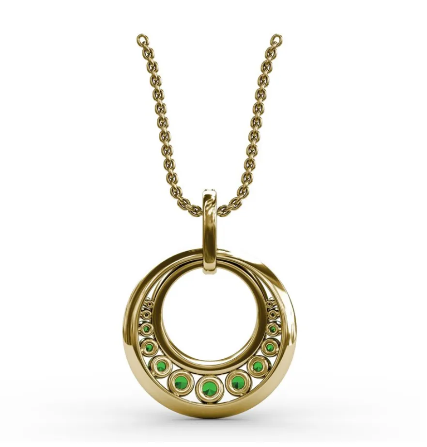 Fana Halo Emerald and Diamond Circle Pendant P1535E