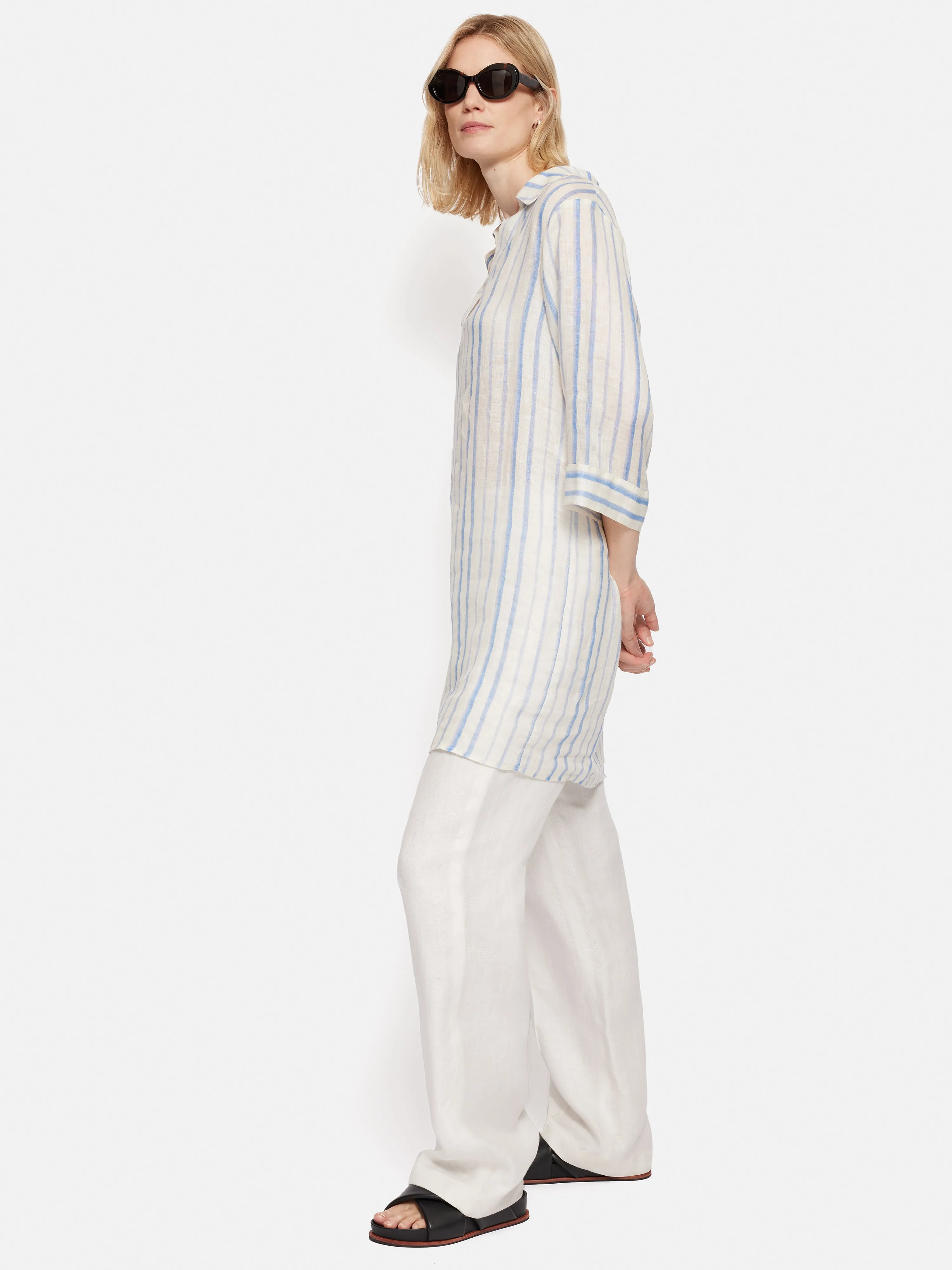 French Linen Stripe Tunic Dress | Blue