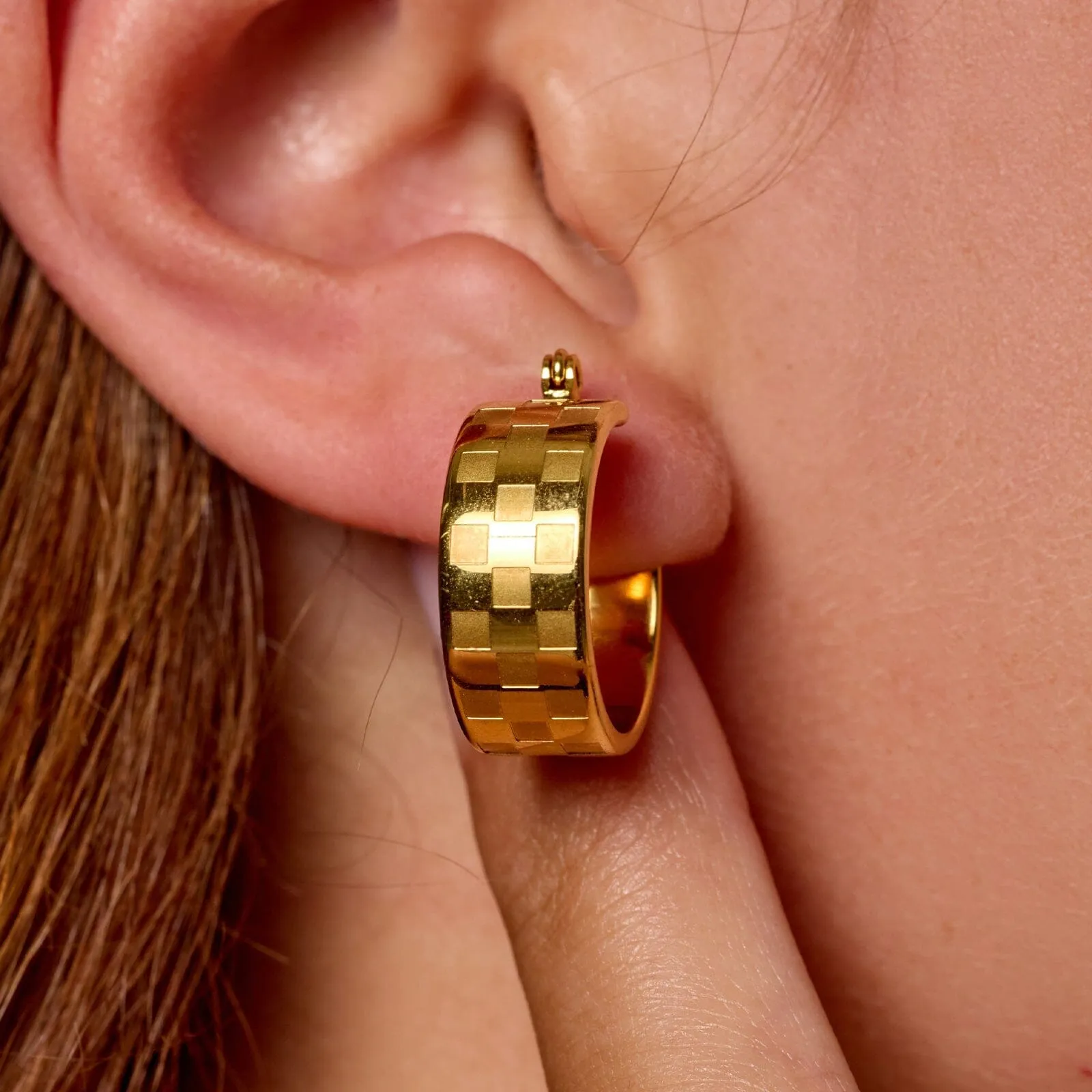 Gold Check Hoop Earrings