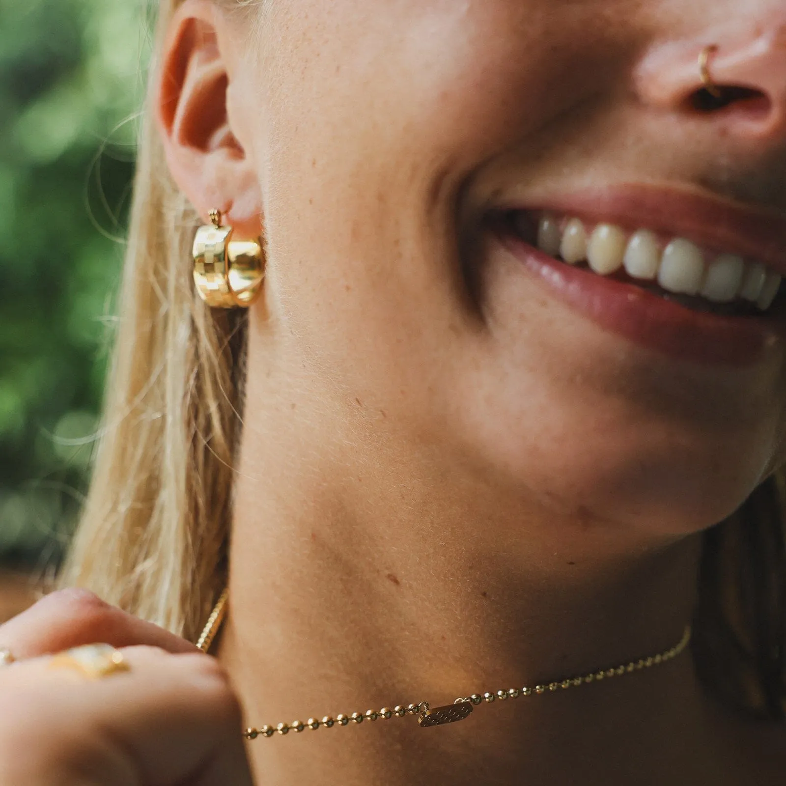 Gold Check Hoop Earrings