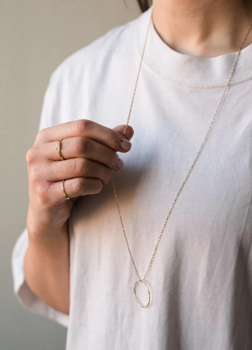 Gold Filled  Molten Circle Extra Long Pendant Necklace