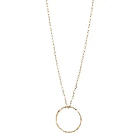 Gold Filled  Molten Circle Extra Long Pendant Necklace