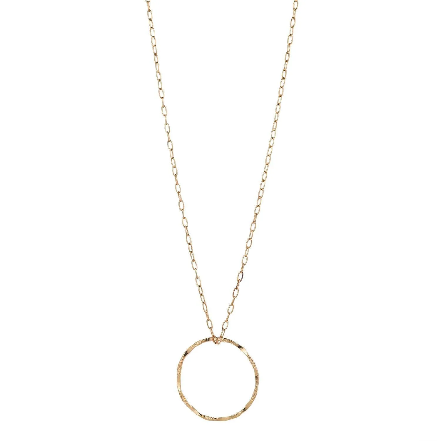 Gold Filled  Molten Circle Extra Long Pendant Necklace