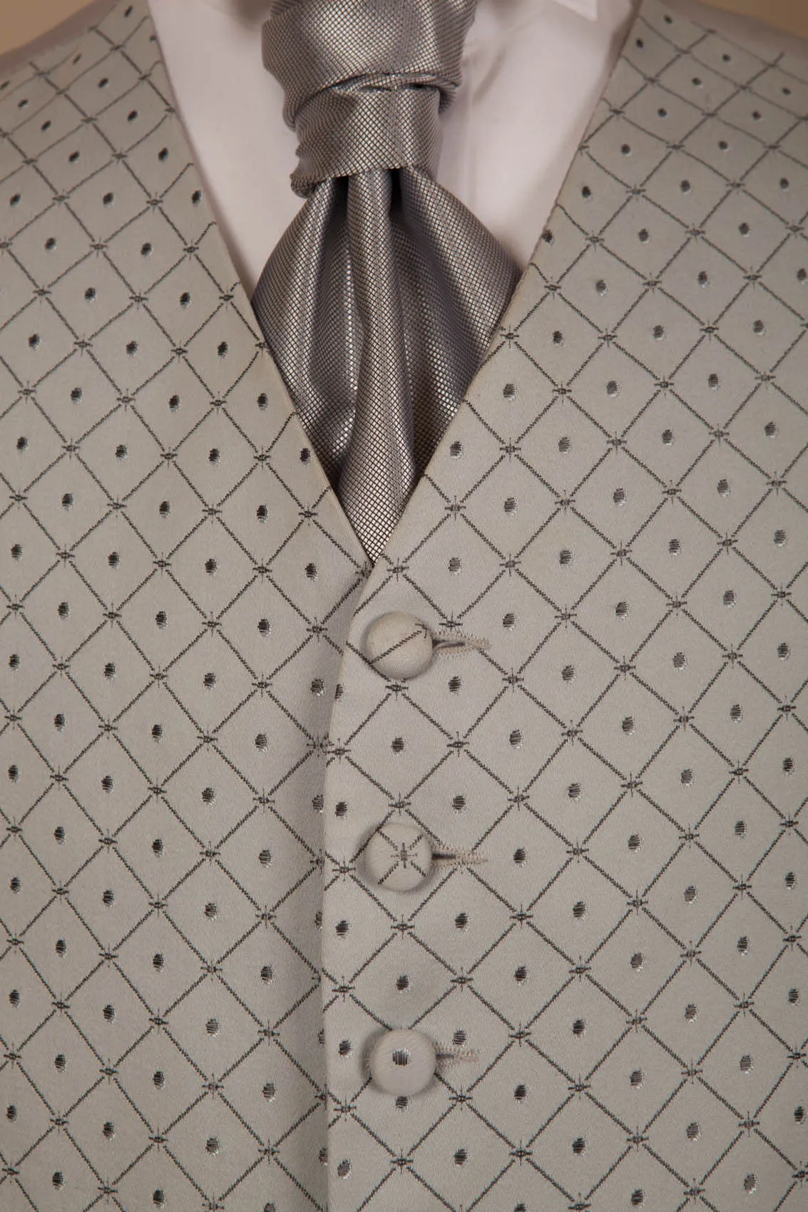 Grey Diamond & Spot Pattern Waistcoat - Ex Hire