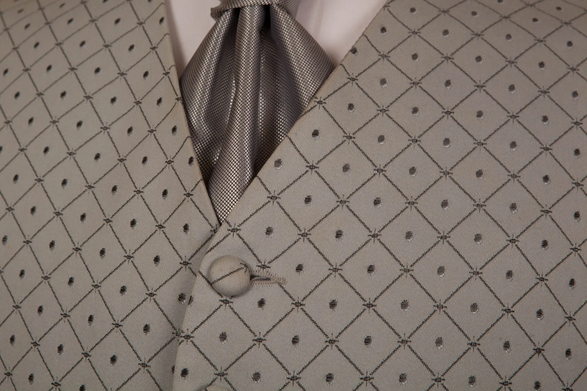 Grey Diamond & Spot Pattern Waistcoat - Ex Hire