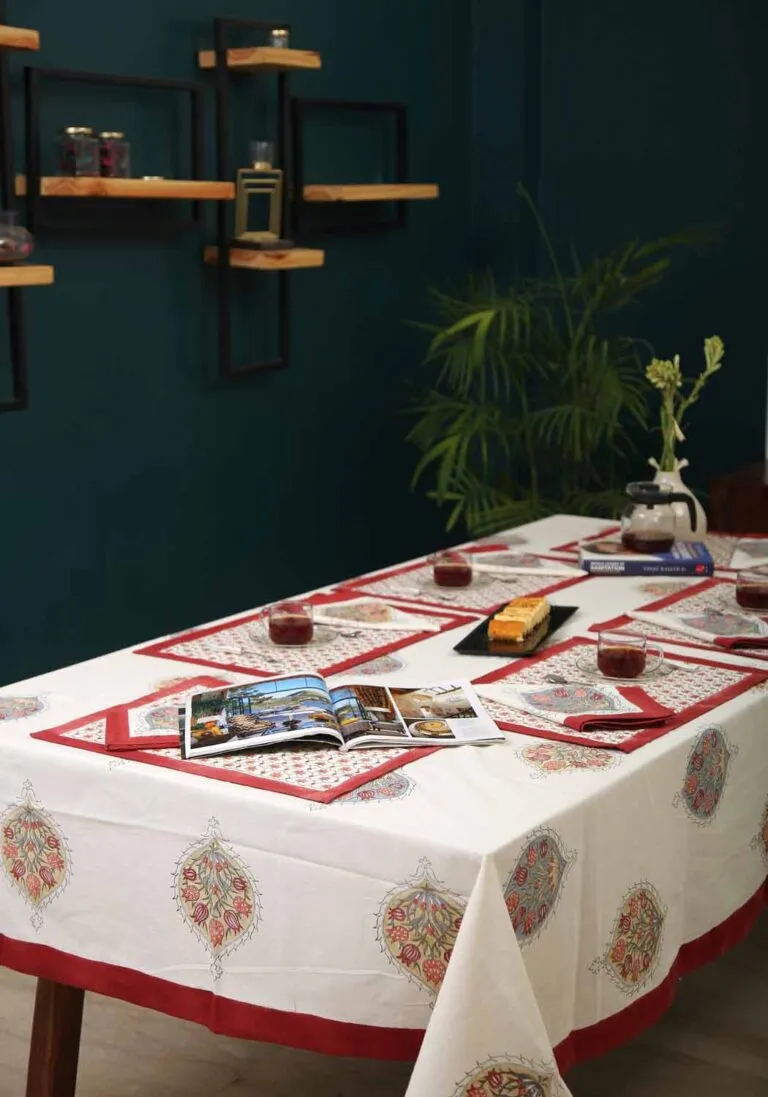 Hand Block Print Beach Sand Table Cover and Placemat & Napkin Set