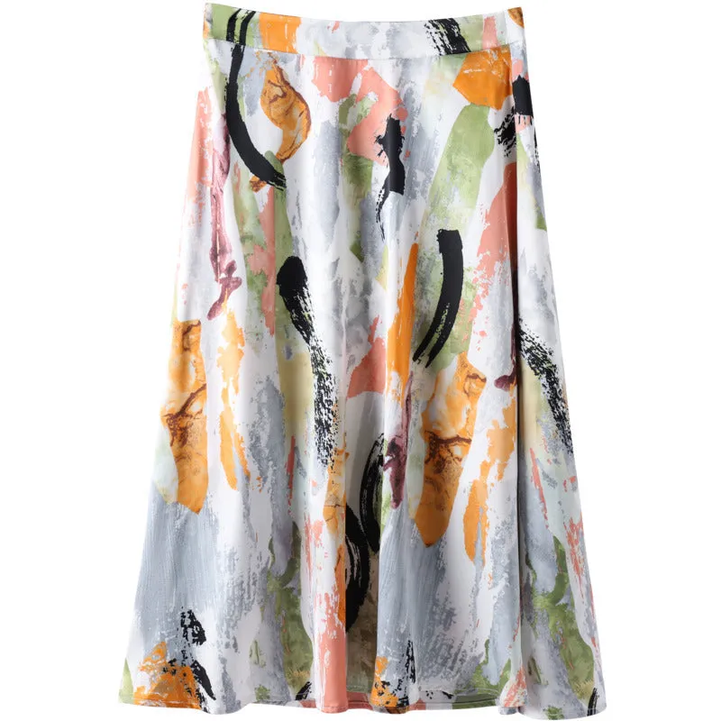 Ladies' Painted And Printed High Waist Slimming Skirt