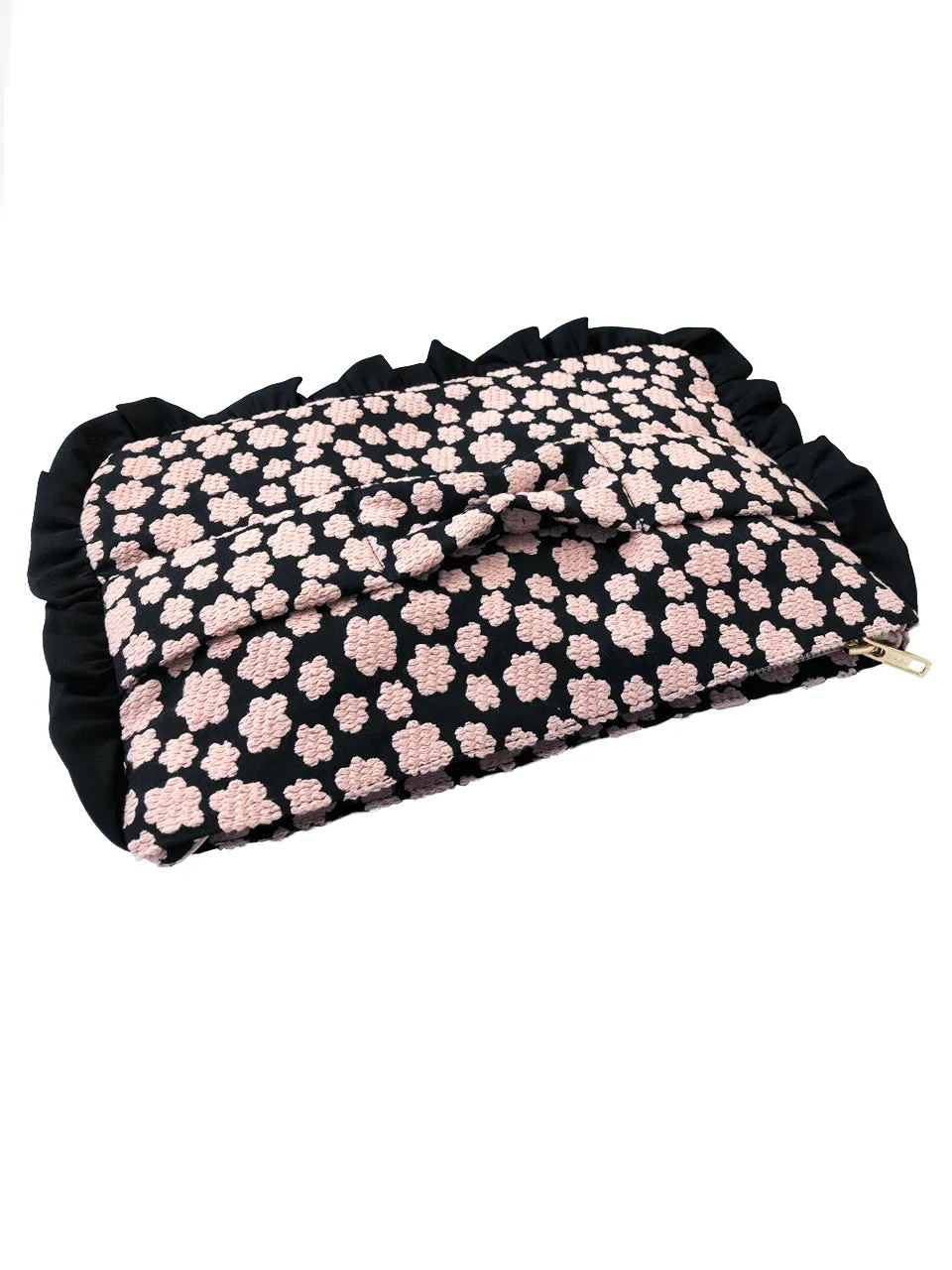 Last Chance! Embossed Pinky Flower Ruffle Pouch