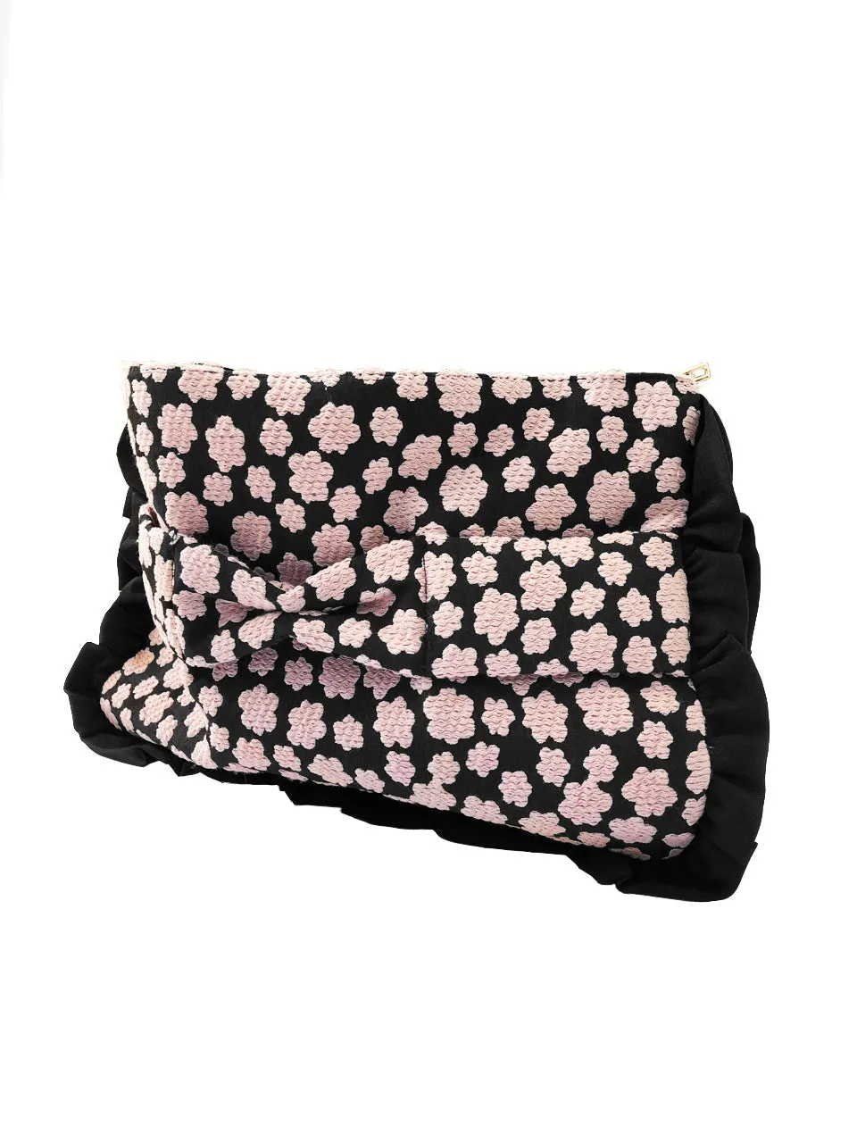 Last Chance! Embossed Pinky Flower Ruffle Pouch