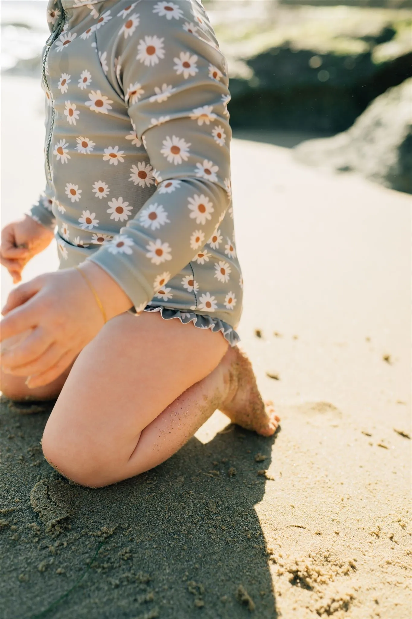 Light Green Daisy Long Sleeve One Piece