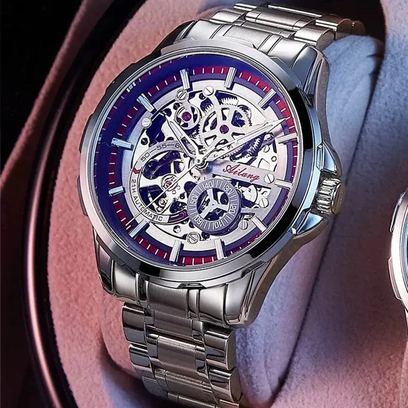 Men's Luxury Skeleton Mechanical Watch Stainless Steel Waterproof