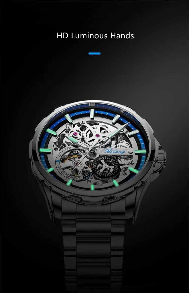 Men's Luxury Skeleton Mechanical Watch Stainless Steel Waterproof