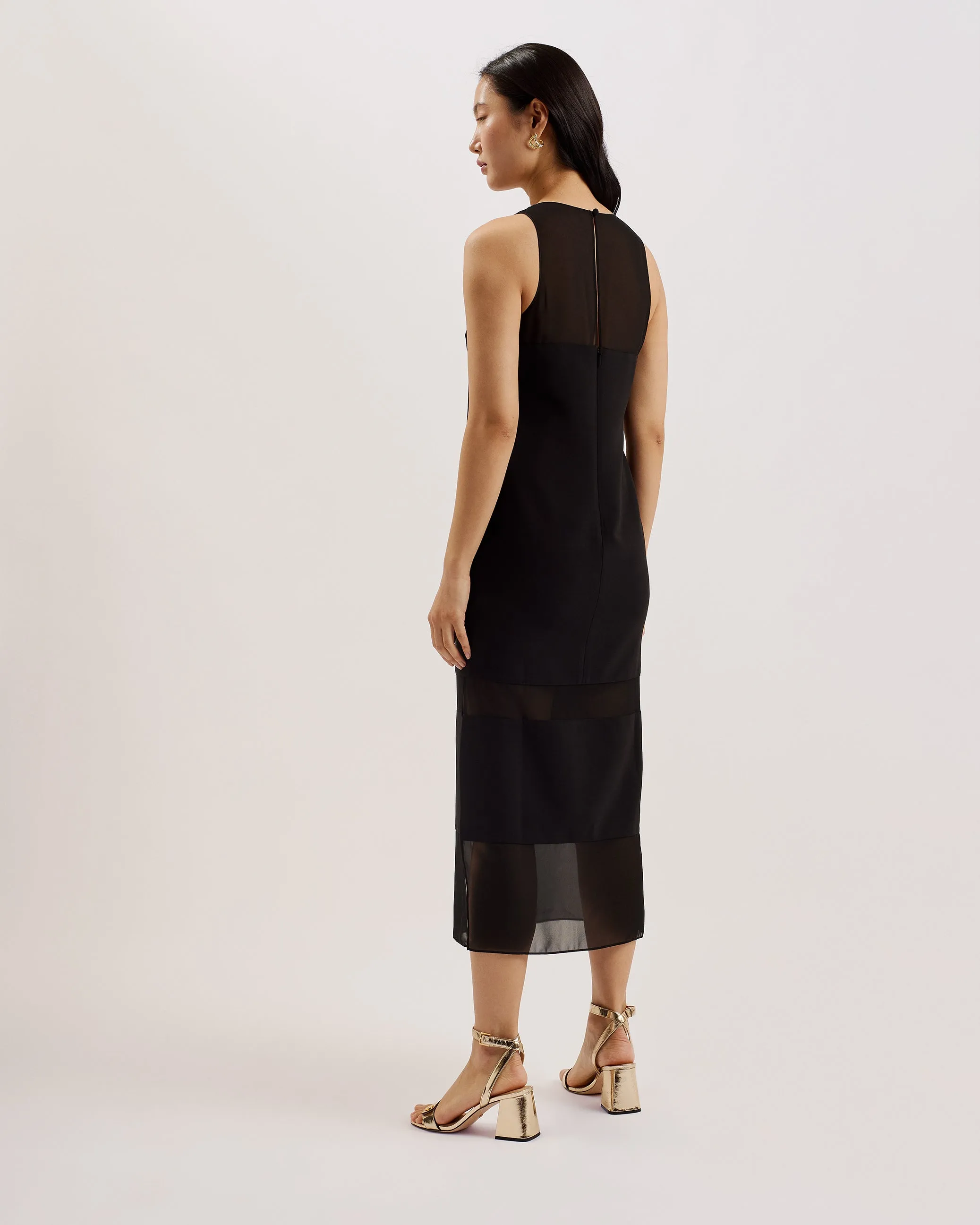 Mephora Sleeveless Midi Dress With Panel Deta Black