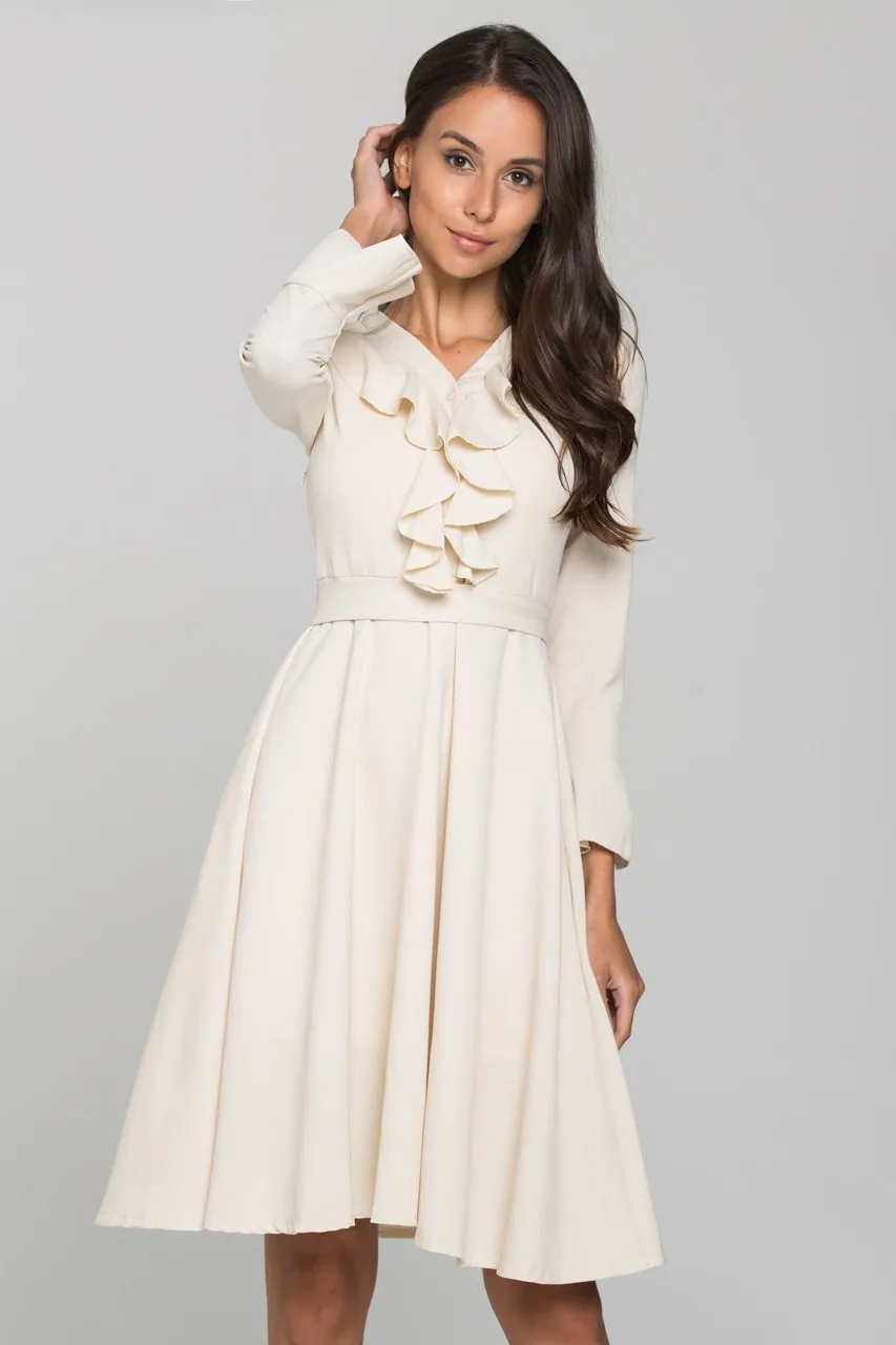 Nude Ruffled Gabot Midi Dress